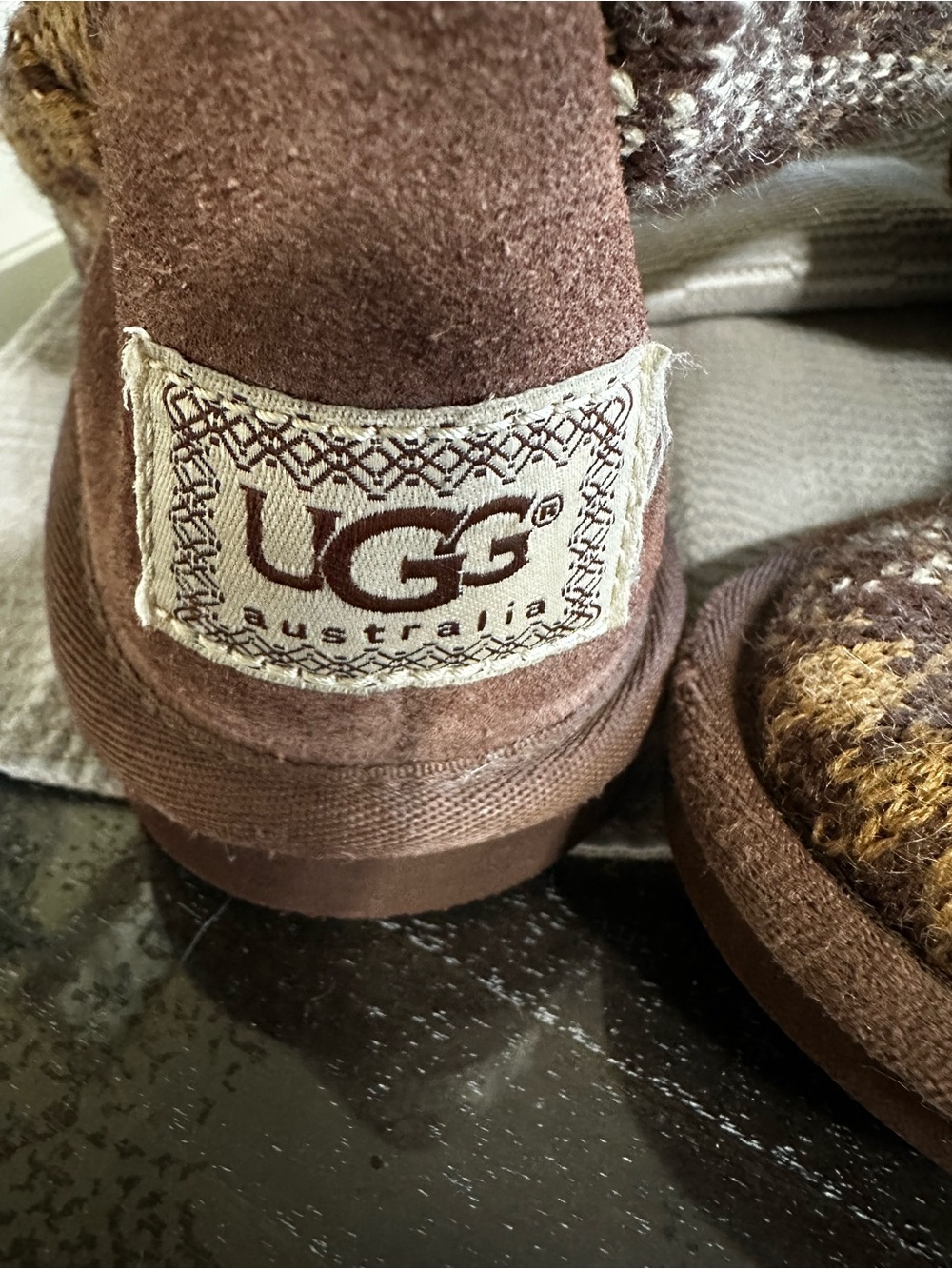 UGG Brown and Cream Patterned Knit Boot-Children’s - Picture 6 of 9